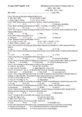 Đề khảo sát chất lượng lớp 10 môn Hoá học năm học 2015  2016